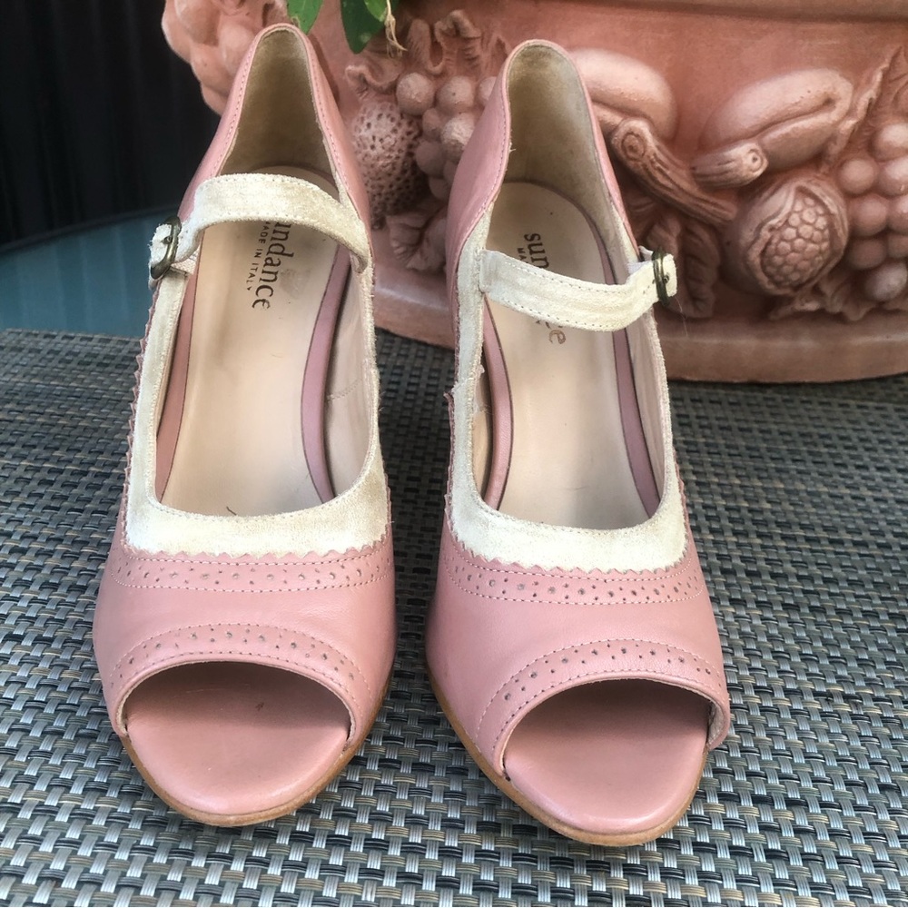 Sundance Rose Leather Retro Mary Jane Heels